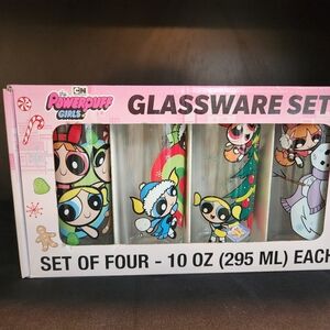 Powerpuff Girls Christmas Glassware Set (4 - 10oz Glasses) NIB